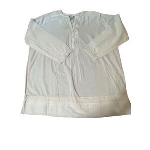 Cute options white long sleeve henley boho top 2XL